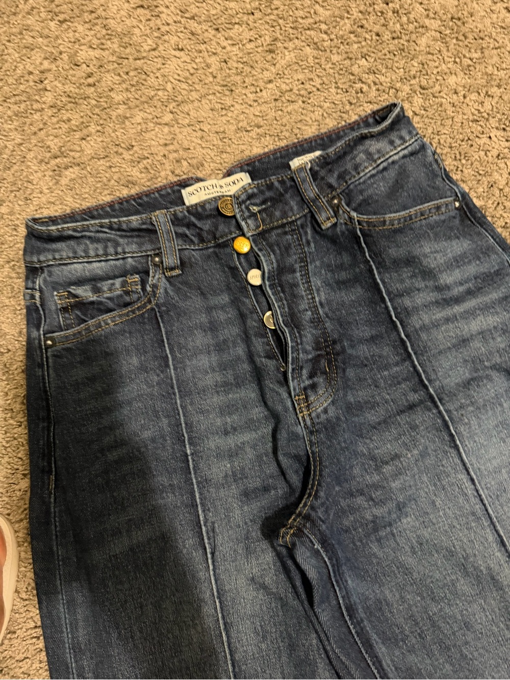 Scotch & Soda Women's High-Rise Button-Fly Jeans in Dark Blue Denim